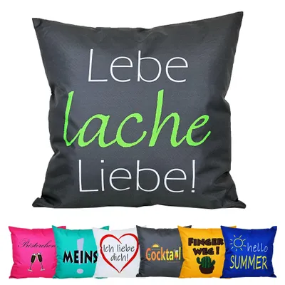 Produktbild von JACK 50x50cm Motiv Outdoor Lounge Kissen Dekokissen inkl. XXL-Füllung Wasserabweisend Sitzkissen Garten Stuhl Lotus Effekt lustig, Farbe:Lebe Lache Liebe