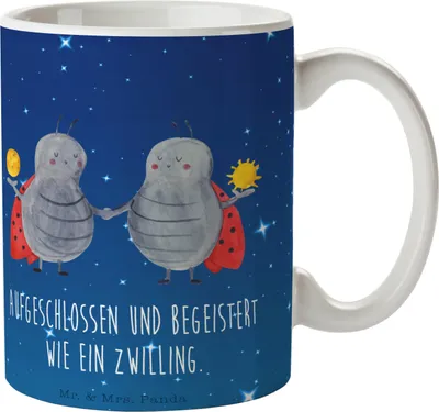 Produktbild von Mr. & Mrs. Panda Kaffeetasse Sternzeichen Zwilling - Sternenhimmel Blau - Geschenk, Marienkäfer, Pott, Kaffeebecher, Glückskäfer, Zwillingsschwester, Becher, Keramiktasse