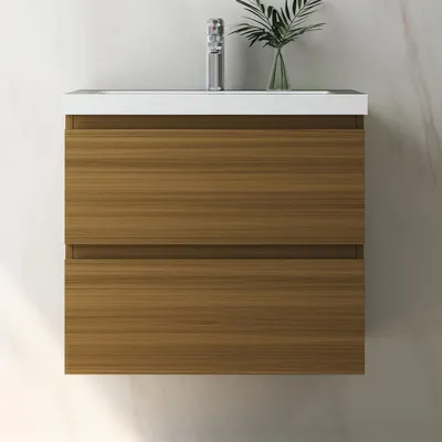 Produktbild von Waschtisch mit Unterschrank 60cm Alast Badmöbel Set Walnussbraun Waschbecken mit Unterschrank Softclose