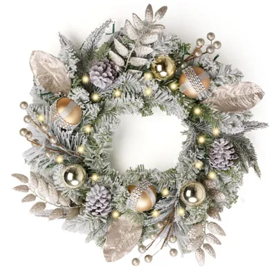 Produktbild von Weihnachtskranz 40cm Weiß Gold mit 20 LEDs und Timer