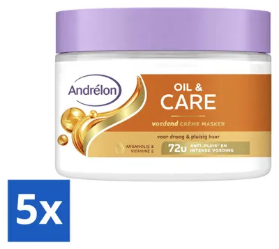 Productafbeelding van 5 x Andrélon Oliecrmemasker - voor droog en kroesend haar - 300 ml - Voordeelverpakking - 5 stuks