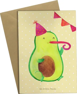 Produktbild von Mr. & Mrs. Panda Glückwunschkarte Avocado Party Zeit - Gelb Pastell - Geschenk, hochzeitskarten, weihnachtskarten, Schulabschluss, osterkarten, Geburtstag, Glücklich