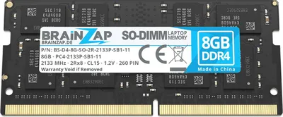 Immagine prodotto di BRAINZAP 8GB DDR4 2133MHz PC4-2133P-SB1-11 SO-DIMM CL15 2Rx8 1.2V RAM non bufferizzata, non ECC, per notebook e laptop. Modulo di memoria