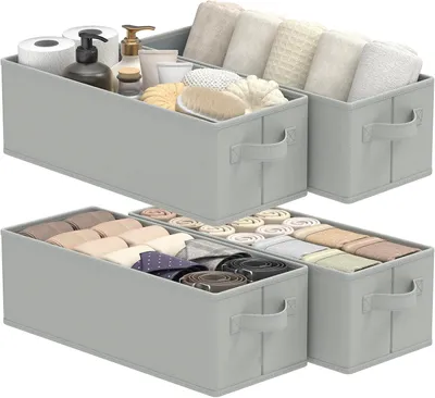 Immagine prodotto di Contenitori portaoggetti, set da 4, dimensioni 38 x 15,5 x 13 cm, colore grigio, ideali per piccoli spazi
