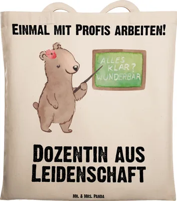 Produktbild von Mr. & Mrs. Panda Tote Bag Dozentin Leidenschaft - Transparent - Geschenk, Unterricht, Universität, Uni, Tasche, Laptoptasche, Jutebeutel, Einkaufstasche, festival, Witzig