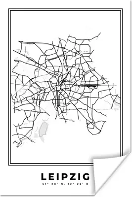 Produktbild von MuchoWow® Poster Schwarz und weiß - Deutschland - Karte - Stadtplan - Leipzig 20x30 cm - Papierdruck