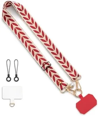 Produktbild von PolkaHome® Universelles Telefonband – Verstellbarer Trageriemen mit Sicherheitshaken – Rot
