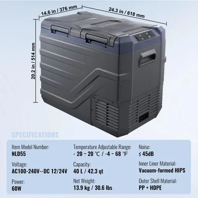 Immagine prodotto di Borsa termica portatile - Frigorifero da auto - Borsa termica da viaggio - Frigorifero da campeggio - 55 litri - Raffreddamento a compressore
