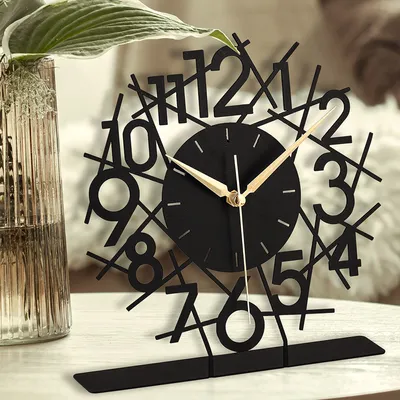 Produktbild von Opviq, Lineal - Black, Dekorative Uhr, 100 % METALL, Schwarz, 25 x 23 cm