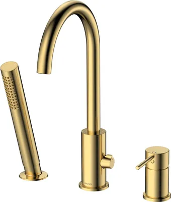 Produktbild von Avapax | Badewannenarmatur 3-loch - Gebürstetes Gold - Ergonomischer Hebel - Bogenauslauf - Messing