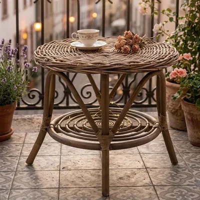 Produktbild von Rattantisch "Koboo Grey" Ø 65 cm, grau, Beistelltisch, Couchtisch, Wohnzimmertisch
