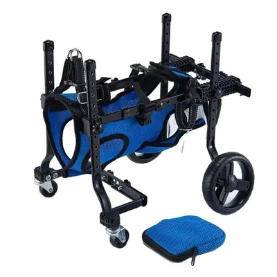 Image de Chariot pour chien, châssis en aluminium réglable, mobilité améliorée, quatre roues, bleu