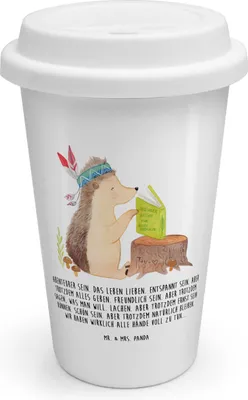 Produktbild von Mr. & Mrs. Panda ToGo Kaffeebecher Igel Federschmuck - Weiß - Geschenk, Waldtiere, Thermobecher, To Go Becher, Coffee, Indianer, Camping, Abenteuer, Lagerfeuer