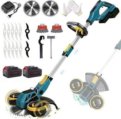 Produktbild von Akku Rasentrimmer, 4in1 Rasenkantenschneider, mit 2× 4000mAh Akku, kompatibel mit Makita-Akkus, Bürstenloser Motor, Gartengerate mit Unkrautbürste