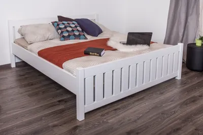Produktbild von Doppelbett Kiefer massiv Vollholz weiß 65, inkl. Lattenrost - 180 x 200 cm (B x L)