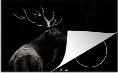 Produktbild von KitchenYeah© Herdabdeckplatte Hirsch - Schwarz - Porträt - Geweih - Tiere , 81x52cm, Küche Deko, Glaskeramikkochfeld Herdabdeckung, Abdeckplatte fùr Kochfeld