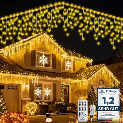 Eisregen-Lichterkette 17 m, 515 LEDs, IP44, Timer, Fernbedienung, warmweiß