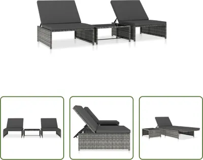 Image de The Living Store Chaises d'extérieur 2 pcs. avec table Gris Poly Rattan