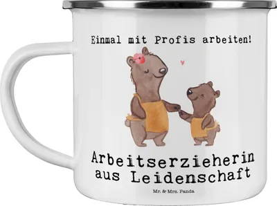 Produktbild von Mr. & Mrs. Panda Emaille Becher Arbeitserzieherin Leidenschaft - Weiß - Geschenk, Danke, Beruf, Tasse, Lustig, Pott, Ausbildung, Teetasse, Studium, Witzig, Spruch