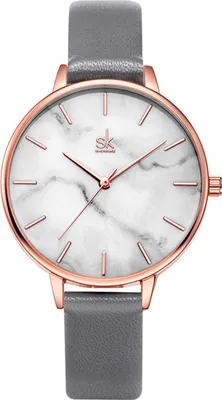 Produktbild von Alienwork Armbanduhr Damen RosŽgold Lederarmband Grau Weiss Ultra-flach Elegant