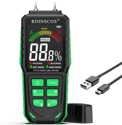 Productafbeelding van Vochtmeter hout - Vochtmeter muur oplaadbaar - Bouwvochtigheidsmeter - 3-kleuren LCD - 5 modi