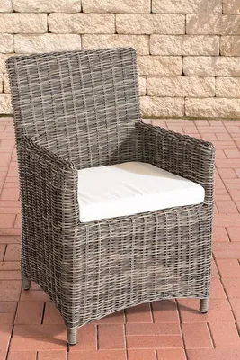 Produktbild von CLP Polyrattan Gartenstuhl Fontana 5mm grau-meliert Polsterfarbe Cremeweiß