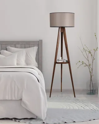 Produktbild von Opviq, Sehbalı Tripod Ceviz Lambader Silindir 82 Abajurlu, Stehlampen, Nussbaum, Holz, 45 x 45 x 153 cm