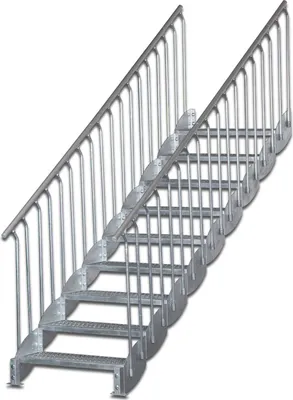 Produktbild von Wangentreppe mit Bodenstütze | Höhe: 182-200 cm, Stufenbreite: 100 cm | Beidseitiges Geländer