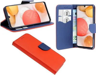 Produktbild von Buch Tasche "Fancy" für Samsung Galaxy A42 5G Handy Hülle Schutzhülle mit Standfunktion, Kartenfach Rot-Blau