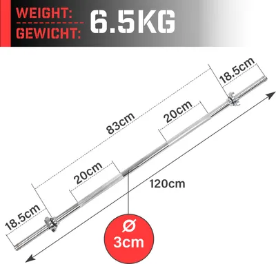 Obrázek produktu pro Physionics Činková chromovaná tyč 120 cm, hvězdicové zámky