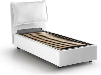 Produktbild von Einzelbett Luna, Containerbett mit Stoffbespannung, 100% Italy, Seitliche–ffnung, passend für Matratze 80x190 cm, Weiß