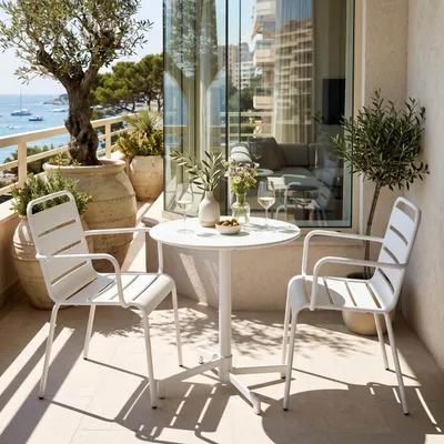 Immagine prodotto di Set tavolo da giardino e 2 poltrone in metallo bianco - Oviala Palavas