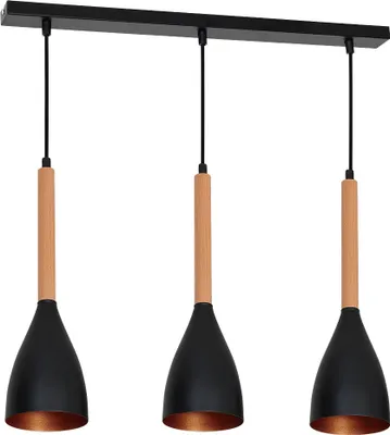 Produktbild von Pendelleuchte Retro "Muza" Schwarz Gold Holz Metall Holz 3-flammig Hängelampe Wohnzimmer Esstisch