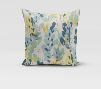 Produktbild von SCHÖNER LEBEN. Kissenhülle Zweige Blätter weiß grün blau Größe 80x80cm (HxB) 80x80cm (HxB) Größe