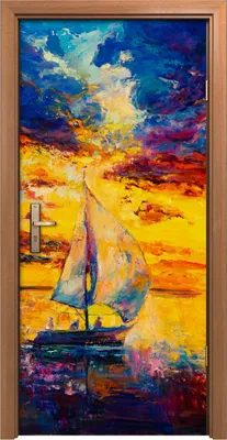 Produktbild von Türposter 90x200 cm Türaufkleber Türtapete Türfolie Klebefolie Nachbildung Malerei Boote Segel Wasser