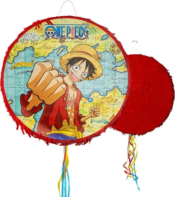 One Piece Pinata rund rot Manga Luffy 40 cm Party-Deko für Kinder Tisch-Deko Dekoration Geburtstag Kindergeburtstag Manga-Party Mottoparty Serie Comic Party-Zubehör Pirat Seeräuber
