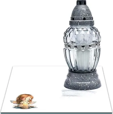 Zdjęcie produktu dla SZKLANA PODSTAWKA POD ZNICZE Z DEDYKACJĄ 30x30cm 554f Aniołek na białym tle