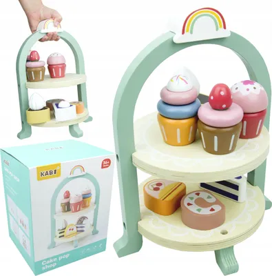 Image de Petit Set De Pâtisserie En Bois : Support À Gâteau Et Support À Muffins