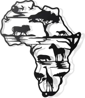 Produktbild von Metallene Wanddekoration Afrika Karte mit Tieren für einzigartiges Interieur