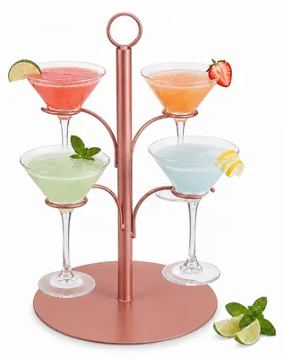 Image de Support à boissons Relaxdays, pour 4 verres, en acier, idéal pour présenter des verres à cocktails, spritz ou à vin, porte-verres, couleur rose gold