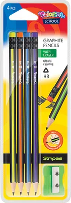 Produktbild von Dreieckige HB-Bleistifte mit Radiergummi und Anspitzer von PATIO – 4er-Set