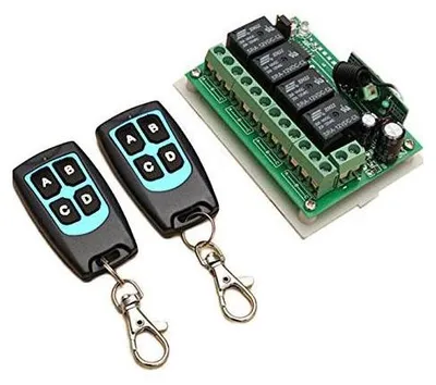 Produktbild von Funkfernbedienung + Empfänger Modul, inkl. 4-Kanal Relais - 12V, 433 MHz 200m