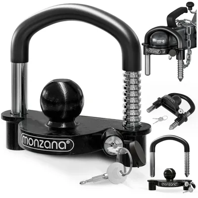 Image de MONZANA® Antivol noir verrou d’attelage de remorque universel tête d’attelage 50 mm cadenas remorque avec anneau 2 clés