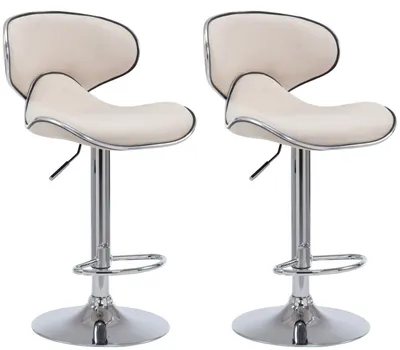 Produktbild von CLP 2er Set Barhocker Las Vegas V2 Stoff mit Fußstütze creme Gestell Farbe chrom