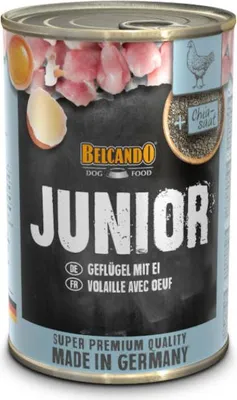 A close-up of a dog food can with product details and ingredients.