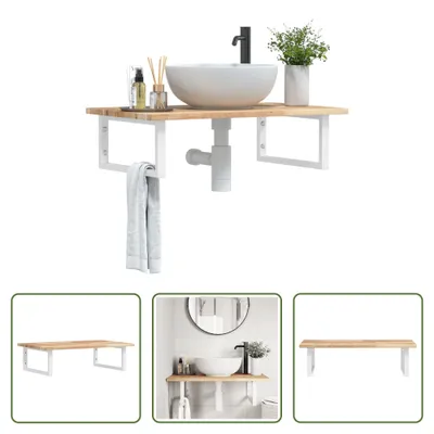 Image de The Living Store Étagère de lavabo murale en acier et acacia