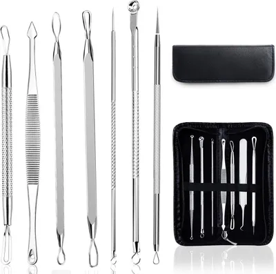 Produktbild von 7PCS Mitesserentferner Set Doppelseitig Blackhead Remover aus Edelstahl Akne Whiteheads Mitesser Entferner Kit für alle Hauttypen