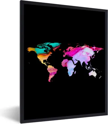 Produktbild von MuchoWow® Gerahmtes Poster Weltkarte - Regenbogen - Aquarell 60x80 cm - Poster mit Schwarzem Bilderrahmen Wandposter Rahmen Foto Bilder - Premium - Wanddeko Wohnzimmer