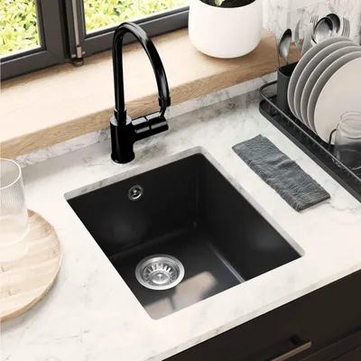 Image de vidaXL Lavabo, 80 % quartz et 20 % résine, 370 x 460 mm, noir