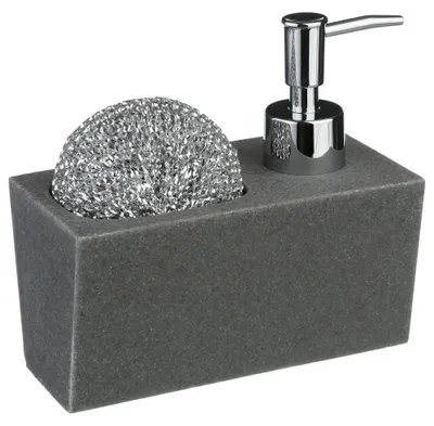 Produktbild von 5five Simply Smart Seifenspender mit Spülschwamm, Polyresin, Kunststoff, Steingrau, 170 ml, 120052